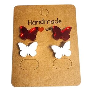 Crimson Cloudwing Acrylic Stud Earrings - 2 Pair